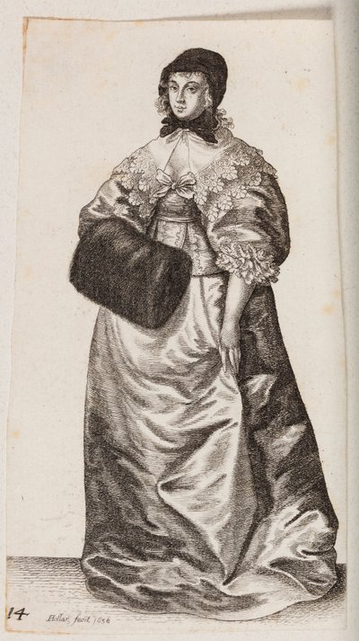 Főkötős nő kézmelegítővel alkotó: Wenceslaus Hollar