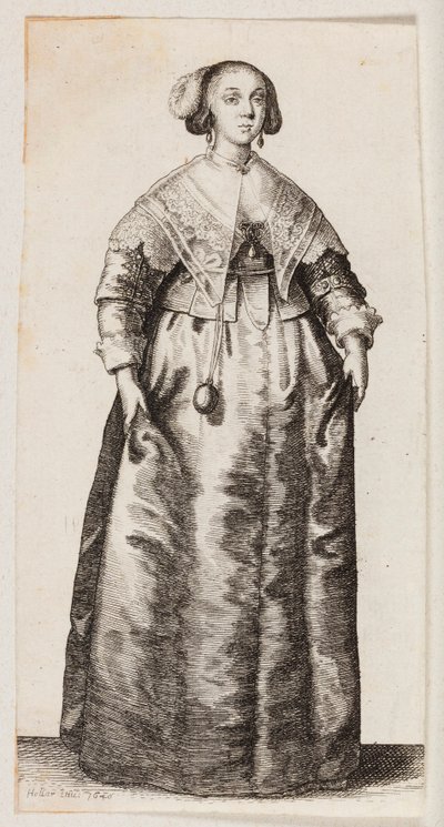 Nő, akinek egy láncon lógó illatdoboz van alkotó: Wenceslaus Hollar