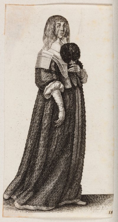 Fátyolos nő, kezében tollas legyezővel alkotó: Wenceslaus Hollar