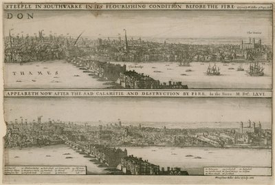 London, a nagy tűzvész előtt és után alkotó: Wenceslaus Hollar