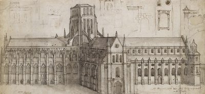 A régi Szent Pál-székesegyház északkeletről (Toll, barna tinta és szürke tus grafitra, metszve és dörzsölve az átvitelhez) alkotó: Wenceslaus Hollar