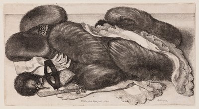 Csendélet karmantyúkkal, kesztyűkkel és sálakkal alkotó: Wenceslaus Hollar