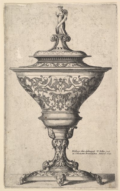 Díszes serleg maszkok lábán, 1645. alkotó: Wenceslaus Hollar