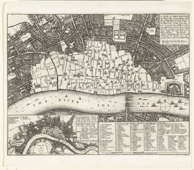 London térképe az 1666-os nagy tűzvész után London City és a külvárosok térképe vagy alaprajza (...) (cím az objektumon) alkotó: Wenceslaus Hollar