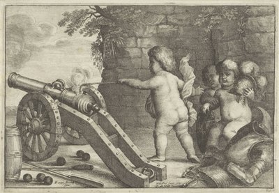 Putti tüzelő ágyú: A tűz eleme A négy elem (sorozat címe) alkotó: Wenceslaus Hollar