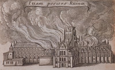 A régi londoni Szent Pál-székesegyház lángokban áll, 1666-ban alkotó: Wenceslaus Hollar