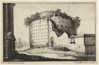 A kör alakú épület alkotó: Wenceslaus Hollar