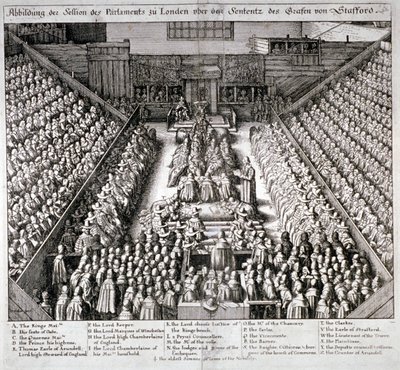 Thomas Wentworth, Strafford grófjának pere, Westminster Hall, London, 1641. alkotó: Wenceslaus Hollar