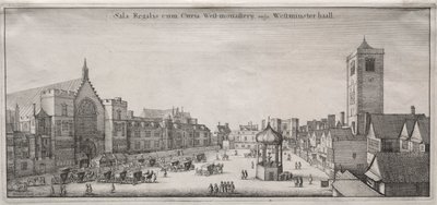 Kilátás Londonra: New Palace Yard, Westminster Hall és az Óraház alkotó: Wenceslaus Hollar
