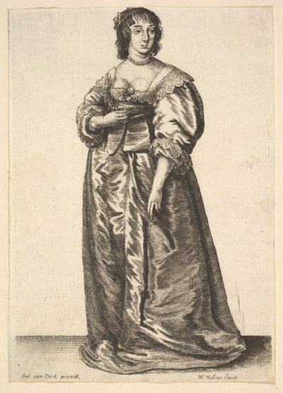 Egész alakos hölgy, Anthony van Dyck után, 1625-77. alkotó: Wenceslaus Hollar