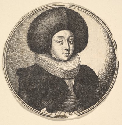 Nő nagy, kör alakú prémes sapkával és csipkebordával, 1645. alkotó: Wenceslaus Hollar