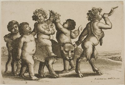 Fiatal Bacchus, aki leopárdon lovagol, egy szatír vezetésével kürtöt fúj alkotó: Wenceslaus Hollar