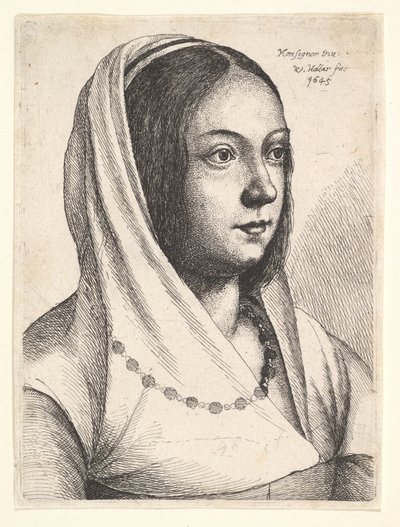 Fiatal nő sállal a fején, Bonsignori után, 1645. alkotó: Wenceslaus Hollar