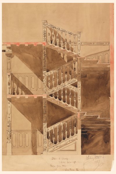 Rajz, Cluny lépcsője, Párizs, 1887 alkotó: Whitney Warren Jr.