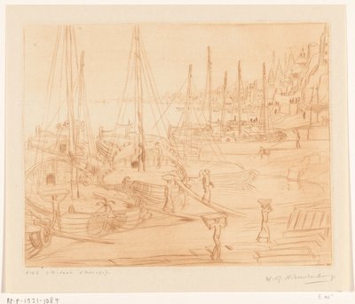 Kikötött hajók a Gangesz partján Benaresben Hajók kirakodása II (eredeti cím) alkotó: Wijnand Otto Jan Nieuwenkamp (signed by artist)