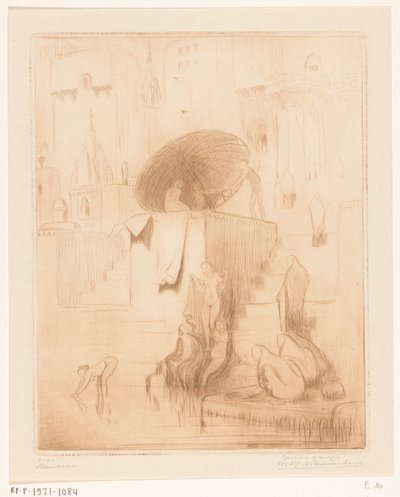 Nők fürdőzése és mosása a Gangesz partján Benáresben Benares (eredeti cím) alkotó: Wijnand Otto Jan Nieuwenkamp (signed by artist)