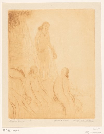 Lányok fürdőznek a Gangesz partján Benaresben Fürdő lányok (eredeti cím) alkotó: Wijnand Otto Jan Nieuwenkamp (signed by artist)