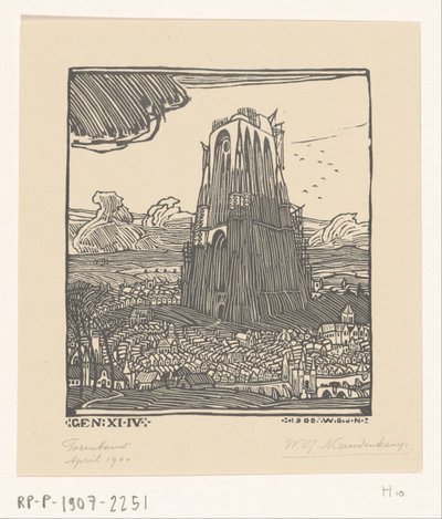 Bábel tornyának építése Toronyépítés (eredeti cím) alkotó: Wijnand Otto Jan Nieuwenkamp (signed by artist)