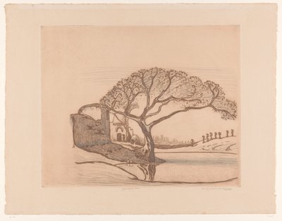 Házak, fák a tó mellett és nők vizeskancsóval a fejükön Kairó közelében (eredeti cím) alkotó: Wijnand Otto Jan Nieuwenkamp (signed by artist)