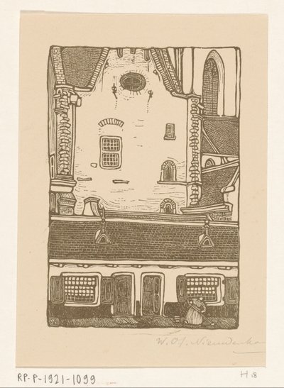Házak a Sint-Bavokerk ellen az Oude Groenmarkton Haarlemben St. Bavo, Haarlem (eredeti cím) alkotó: Wijnand Otto Jan Nieuwenkamp (signed by artist)