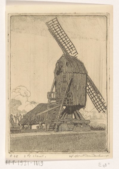 Kétlapátos lisztmalom Bennekom közelében A régi malom (eredeti cím) alkotó: Wijnand Otto Jan Nieuwenkamp (signed by artist)