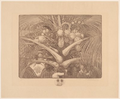Egy kókuszfa teteje Tropenweelde (eredeti cím a tárgyon) alkotó: Wijnand Otto Jan Nieuwenkamp (signed by artist)