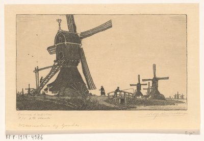 Wip malmok a Vlistán Haastrecht és Schoonhoven között Vízimalmok Gouda közelében (eredeti cím) alkotó: Wijnand Otto Jan Nieuwenkamp (signed by artist)