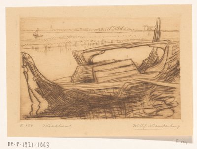 Botter roncsa Monnickendam kikötőjében Roncs (eredeti cím) alkotó: Wijnand Otto Jan Nieuwenkamp (signed by artist)