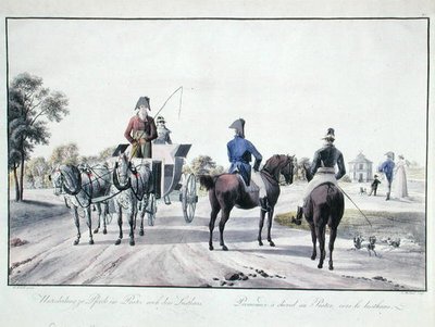 Lovaglás a bécsi Práter parkban, Adam von Bartsch (1757-1821) metszete 1804 (színes metszet) alkotó: Wilhelm Alexander (after) Kobell