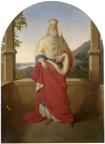Bogdan Mandic, ou Frere Leopold dit Leopold de Castelnuovo - Saint Leopold devant le Danube et la montagne Leopoldsberg - Szent Lipót a Duna előtt és a Leopoldsberg a háttérben, Rieder, Wilhelm August (1796-1880). Olajfestmény alkotó: Wilhelm August Rieder
