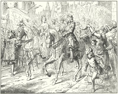 Maximilian főherceg, a leendő I. Maximilianus római római császár menyasszonyával, Burgundi Máriával Gentben alkotó: Wilhelm Camphausen