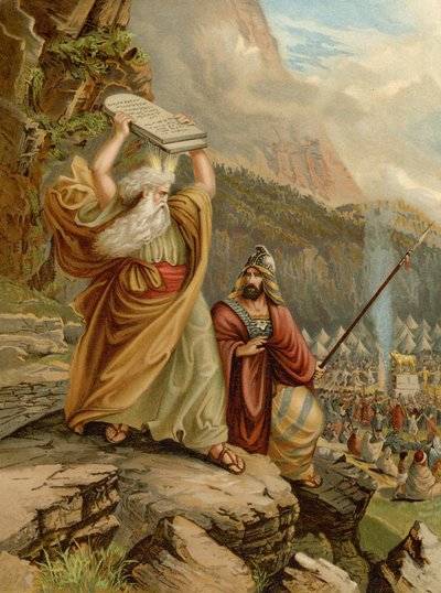 Mózes lerombolja a törvénytáblákat (színes litho) alkotó: Wilhelm Ebbinghaus