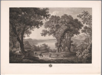 Kilátás az Albano-tóra Róma közelében Der See von Albano dei Rom (cím a tárgyon) alkotó: Wilhelm Friedrich Gmelin