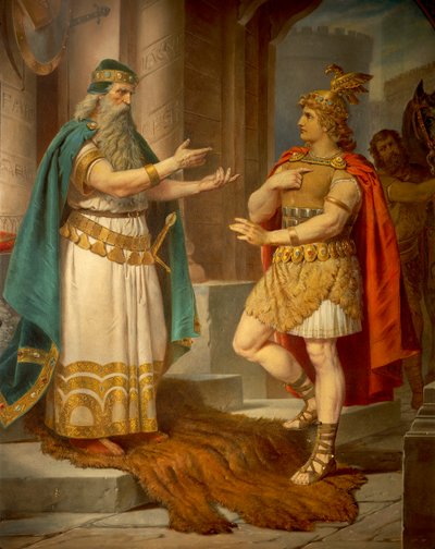 Sigurd király találkozik a bölcs remetével, Grypinnel, a Sigurd Saga-ból, Alsóterem, 1882-83 (falfestmény) alkotó: Wilhelm Hauschild