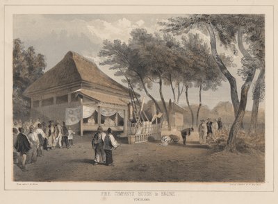 Tűzoltóság háza és motorja, Yokuhama, 1855 alkotó: Wilhelm Joseph Heine