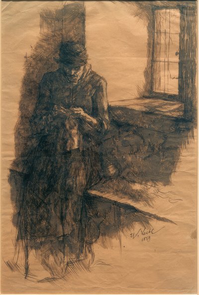 Öreg parasztasszony kötés alkotó: Wilhelm Maria Hubertus Leibl