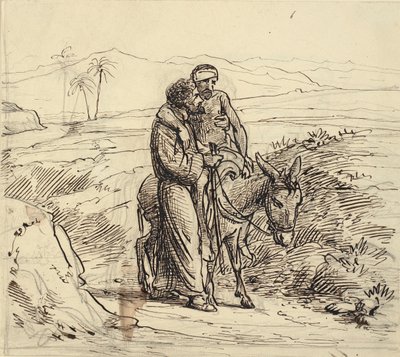 Az irgalmas szamaritánus kíséri a sebesültet alkotó: Wilhelm Marstrand