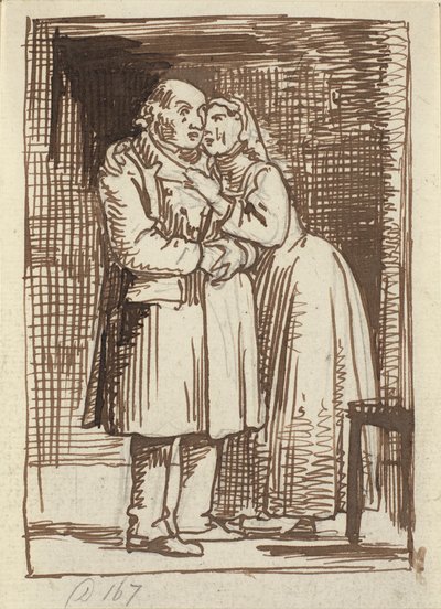 A hitvány feleség Egy feleség sürgősen beszél öreg férjével, és átkarolja a nyakát alkotó: Wilhelm Marstrand