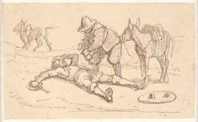 Don Quijote sebesülten fekszik, és Sancho segíti alkotó: Wilhelm Marstrand