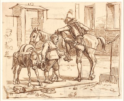 Don Quijote felszáll a lovára alkotó: Wilhelm Marstrand