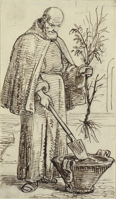 Egy szerzetes fát ültet alkotó: Wilhelm Marstrand