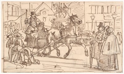 Szánkózás a "ló" körül a Kongens Nytorvon alkotó: Wilhelm Marstrand