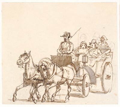 Landauer. Kocsis háromszögletű kalappal, úriember és szolga alkotó: Wilhelm Marstrand