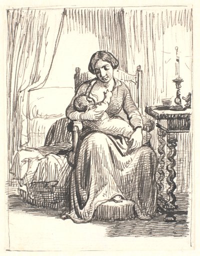 Anya szoptatós gyermekkel, t.h. megvilágított fény alkotó: Wilhelm Marstrand