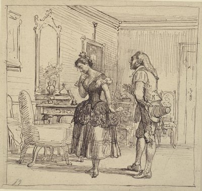 Rosina átadja Figarónak a levelet Almaviva grófnak. (A sevillai borbély) alkotó: Wilhelm Marstrand