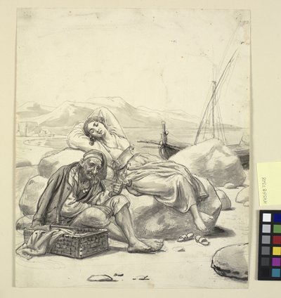 Alvó lány és öreg halász a tengerparton alkotó: Wilhelm Marstrand