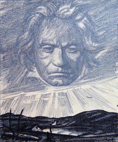 Tisztelgés Beethoven géniuszának, illusztráció a „Simplicissimus” magazinból, München 1920 (litho) alkotó: Wilhelm Schulz