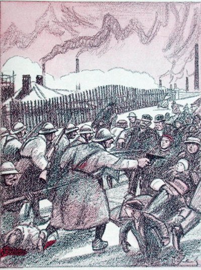 A francia hadsereg elnyomása a Ruhr-vidéki megszállás alatt, a „Simplicissimus”-ból, 1924. január (színes litho) alkotó: Wilhelm Schulz