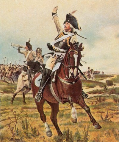 Seydlitz tábornok adja meg a jelet a támadásra Rossbachnál, 1757. november 5. (nagyított színes litográfia) alkotó: Wilhelm Werner Schuch