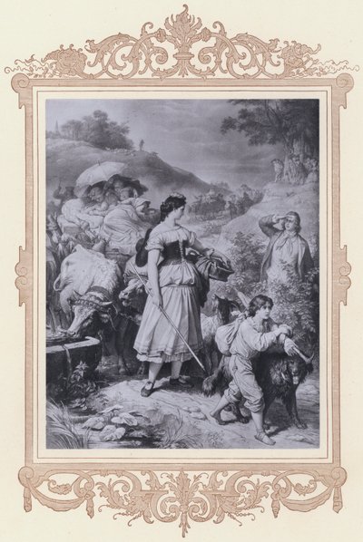 Dorothea és az emigránsok, Hermann és Dorothea (litho) alkotó: Wilhelm von (after) Kaulbach